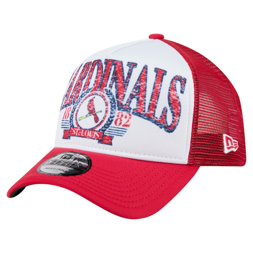 St. Louis Cardinals New Era Distressed 9FORTY A-Frame Adjustable Trucker Hat Lifestyle