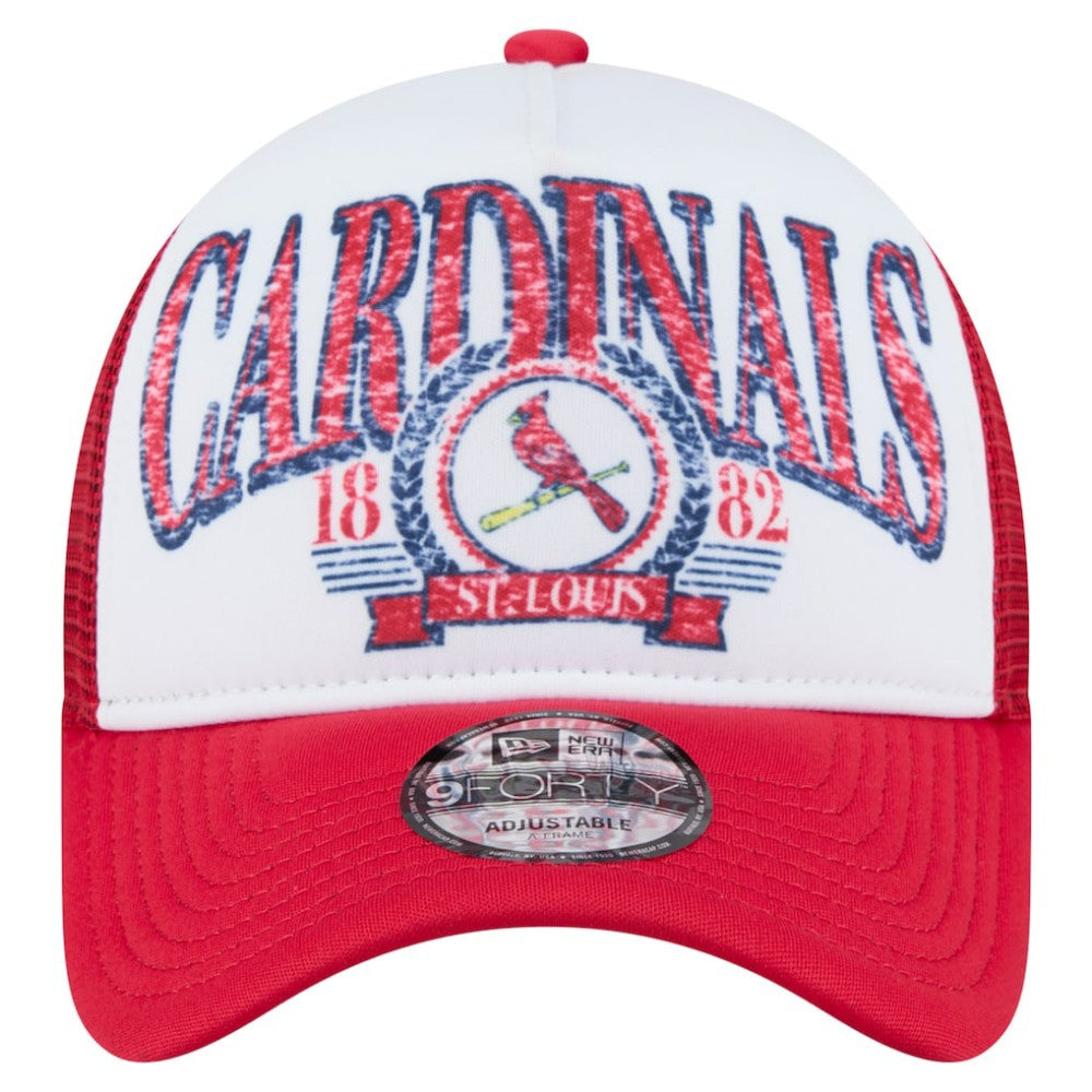 St. Louis Cardinals New Era Distressed 9FORTY A-Frame Adjustable Trucker Hat Lifestyle