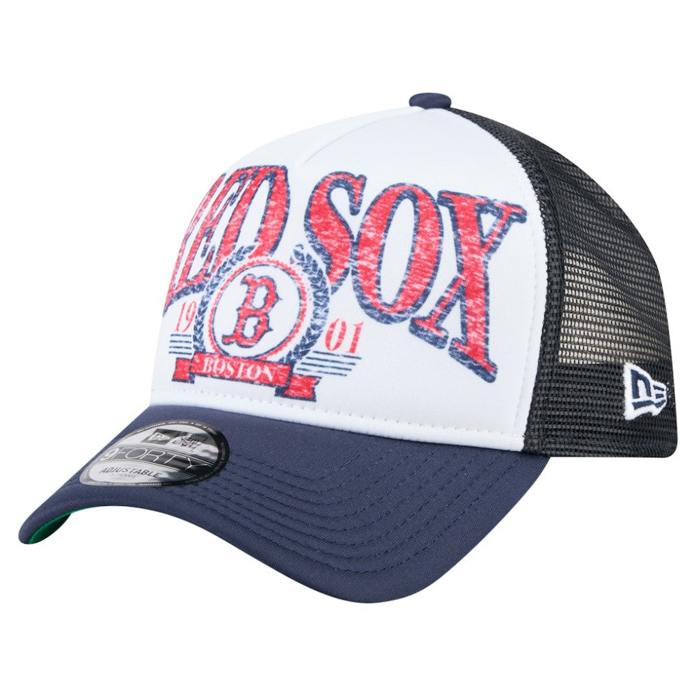 Boston Red Sox New Era Distressed 9FORTY A-Frame Adjustable Trucker Hat Lifestyle