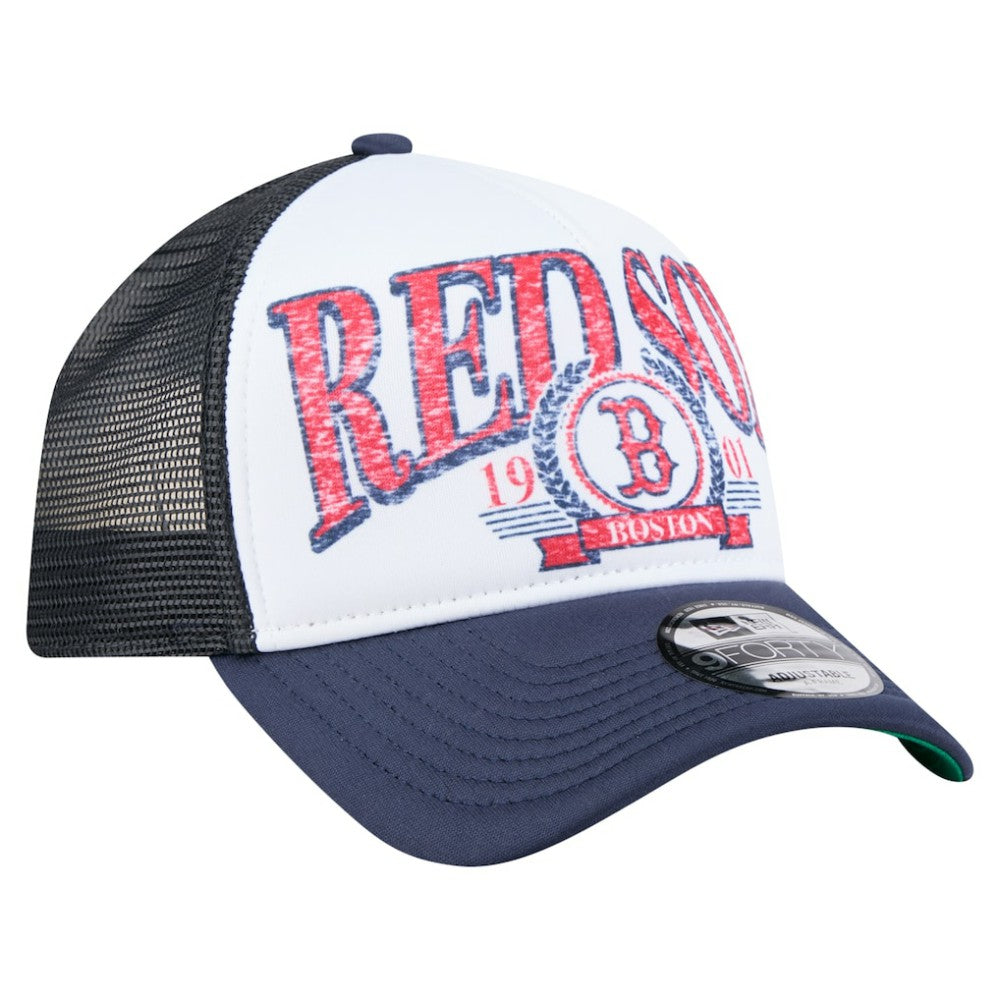 Boston Red Sox New Era Distressed 9FORTY A-Frame Adjustable Trucker Hat Lifestyle