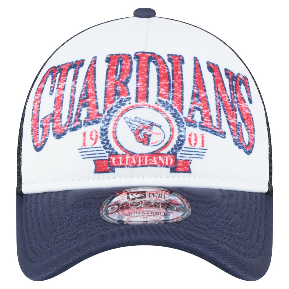 Cleveland Guardians New Era Distressed 9FORTY A-Frame Adjustable Trucker Hat On Sale