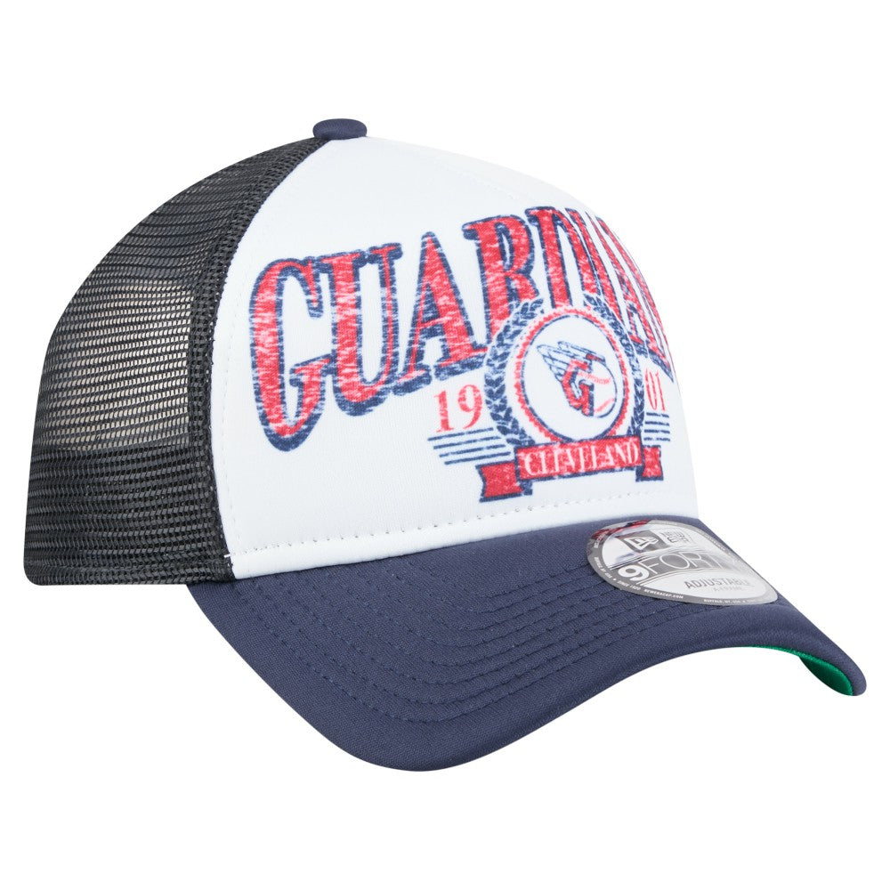 Cleveland Guardians New Era Distressed 9FORTY A-Frame Adjustable Trucker Hat On Sale