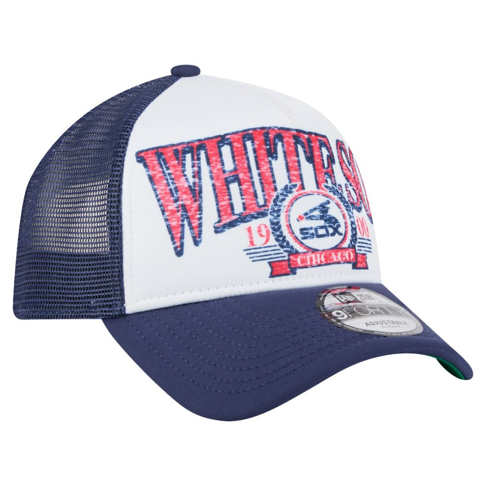 Chicago White Sox New Era Distressed 9FORTY A-Frame Adjustable Trucker Hat Sale