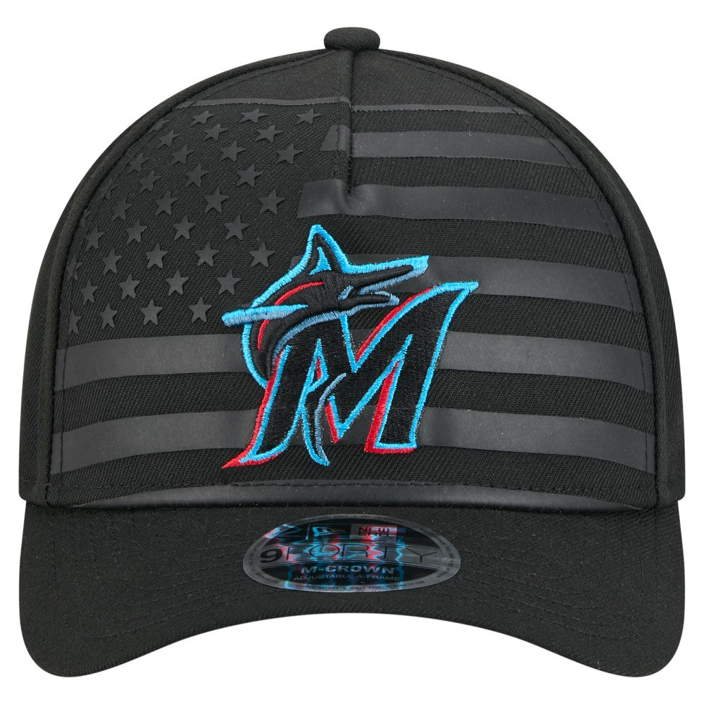 Miami Marlins New Era American Flag 9FORTY M-Crown A-Frame Adjustable Hat Lifestyle