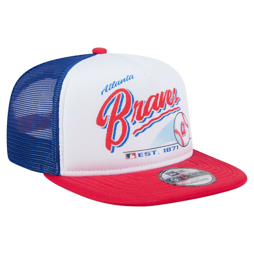 Atlanta Braves New Era Retro Script Trucker 9FIFTY Snapback Hat Lifestyle