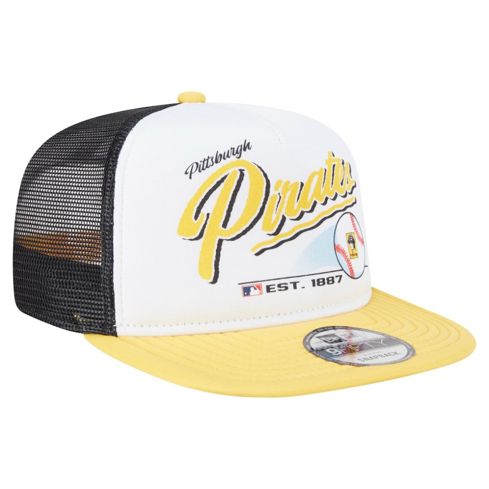 Pittsburgh Pirates New Era Retro Script Trucker 9FIFTY Snapback Hat On Sale