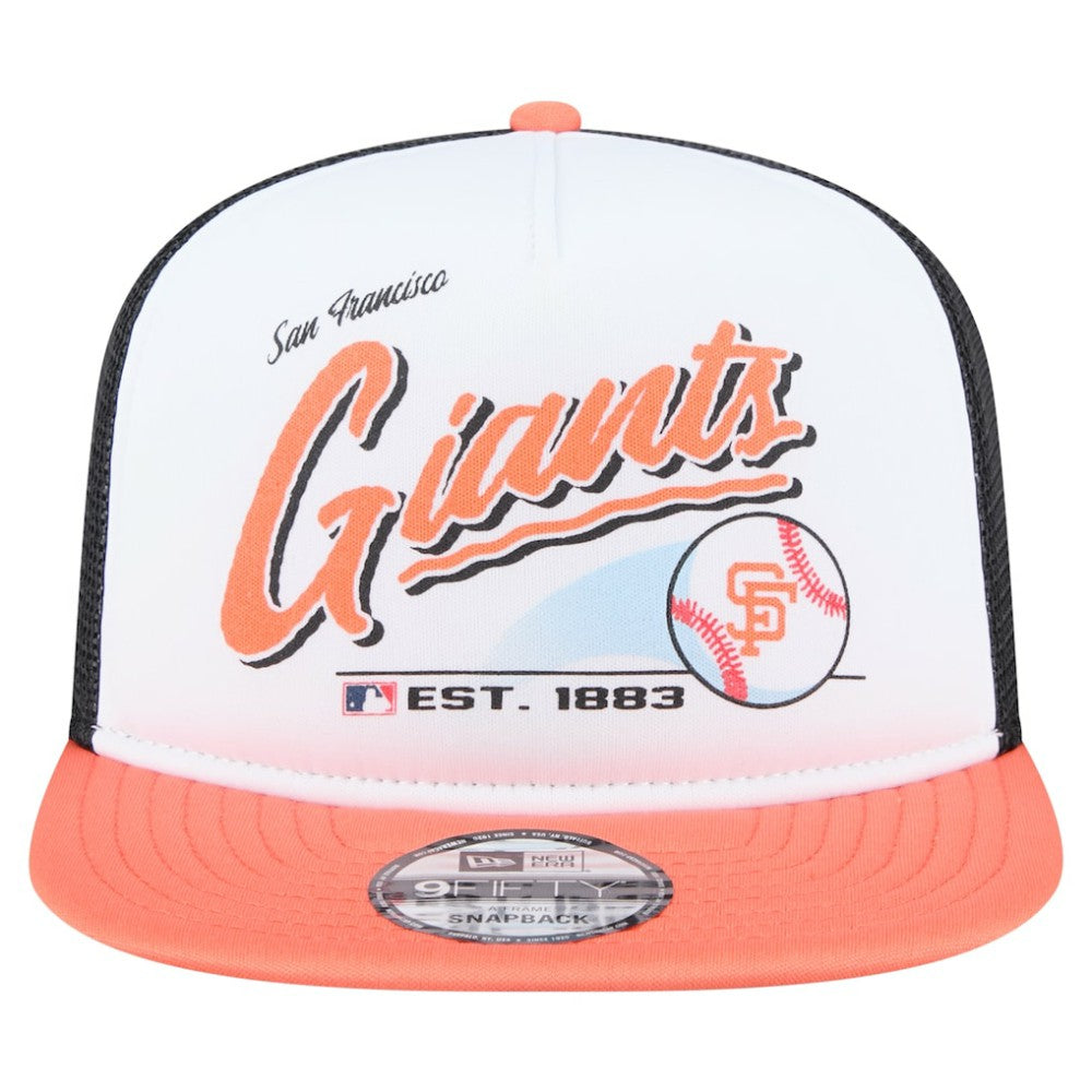San Francisco Giants New Era Retro Script Trucker 9FIFTY Snapback Hat Lifestyle