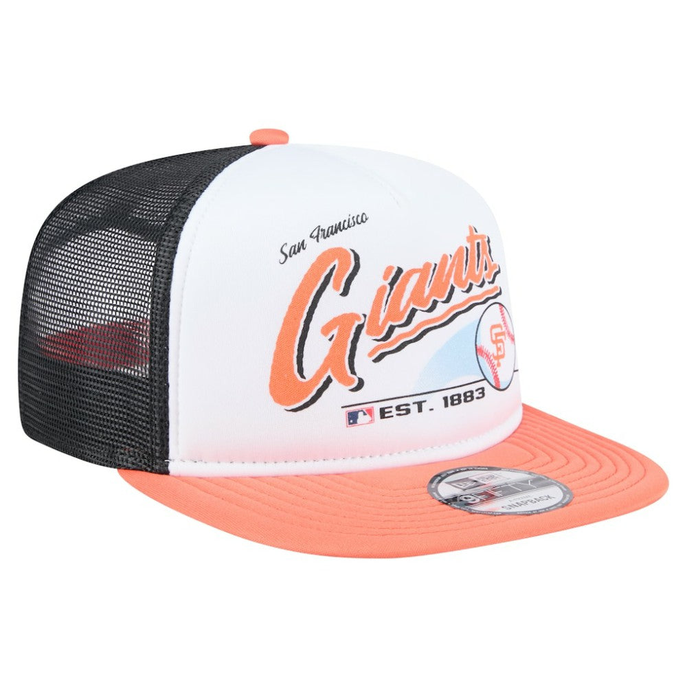 San Francisco Giants New Era Retro Script Trucker 9FIFTY Snapback Hat Lifestyle