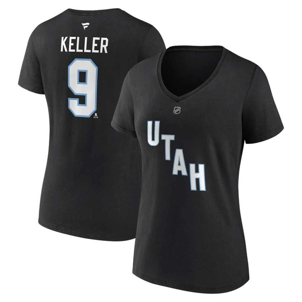 Clayton Keller Utah Mammoth - Fanatics Women's Authentic Stack Name & Number V-Neck T-Shirt Black