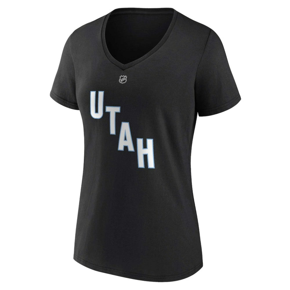 Clayton Keller Utah Mammoth - Fanatics Women's Authentic Stack Name & Number V-Neck T-Shirt Black