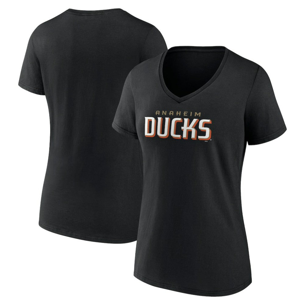 Anaheim Ducks - Women's Wordmark V-Neck T-Shirt – Black