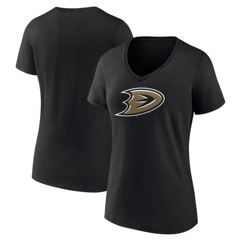 Anaheim Ducks - Women's Secondary Logo V-Neck T-Shirt – Black