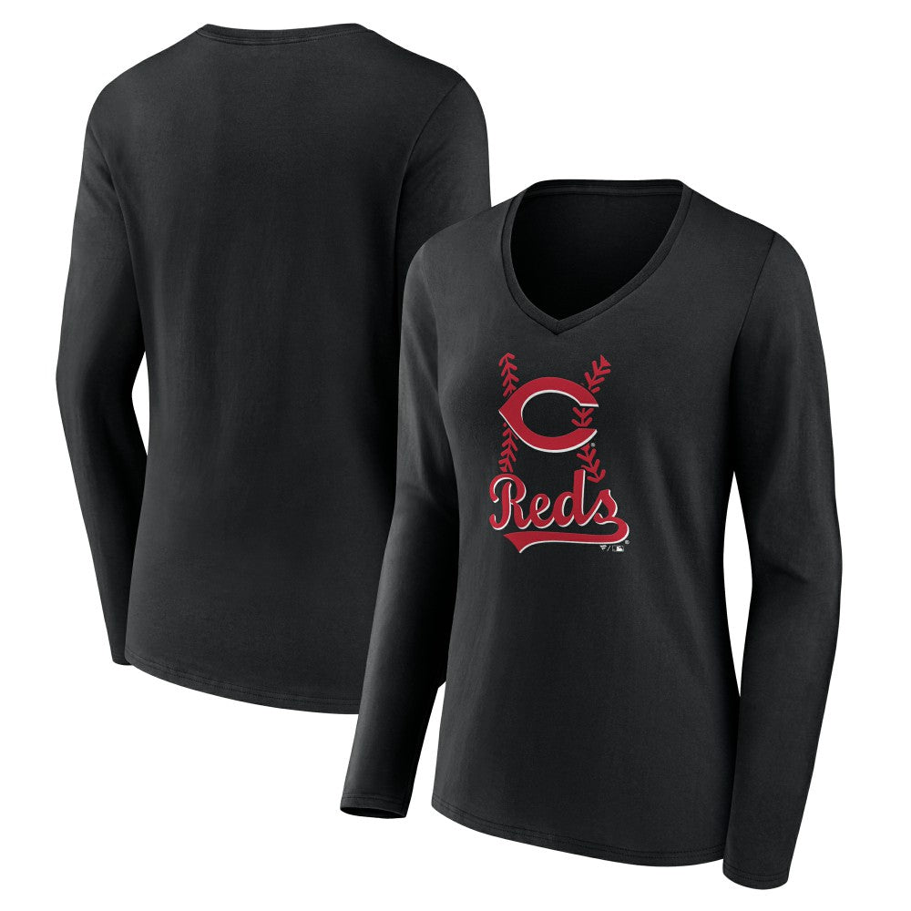Cincinnati Reds Women's Fastball Long Sleeve V-Neck T-Shirt for sale