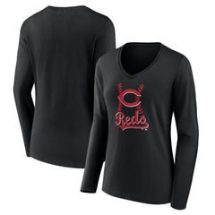 Cincinnati Reds Women's Fastball Long Sleeve V-Neck T-Shirt for sale