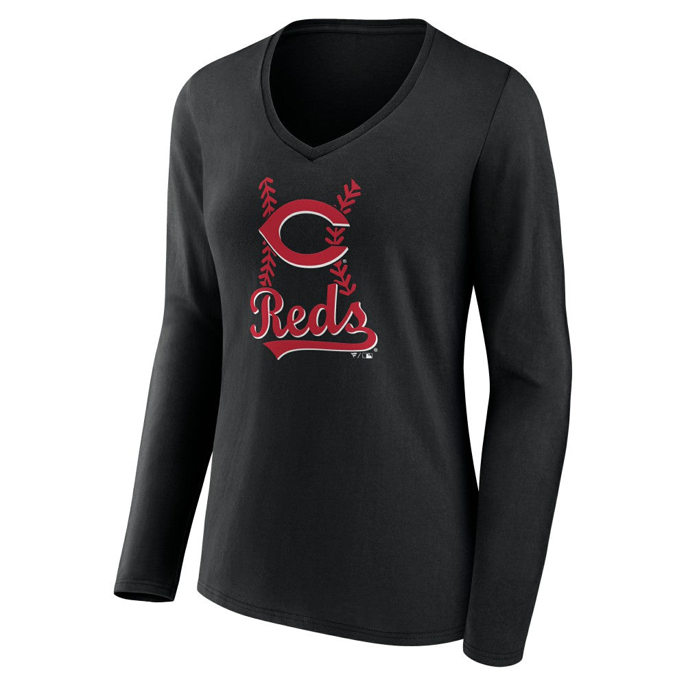 Cincinnati Reds Women's Fastball Long Sleeve V-Neck T-Shirt for sale
