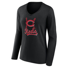 Cincinnati Reds Women's Fastball Long Sleeve V-Neck T-Shirt for sale