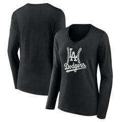 Los Angeles Dodgers Women's Fastball Long Sleeve V-Neck T-Shirt On Sale
