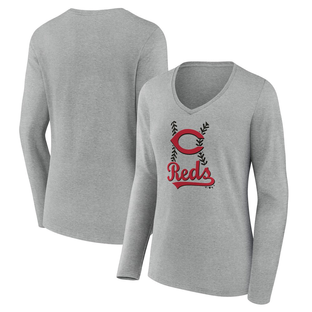 Cincinnati Reds Women's Fastball Long Sleeve V-Neck T-Shirt for sale