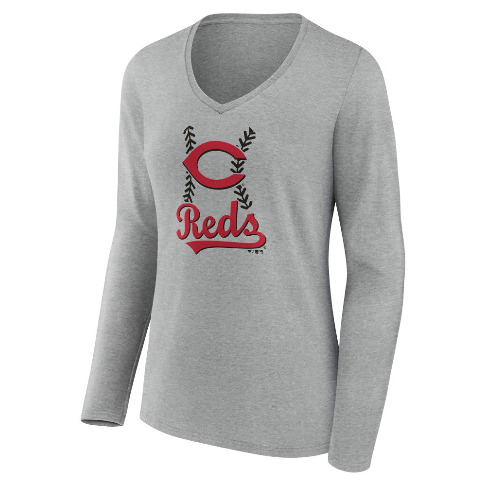 Cincinnati Reds Women's Fastball Long Sleeve V-Neck T-Shirt for sale
