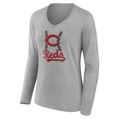 Cincinnati Reds Women's Fastball Long Sleeve V-Neck T-Shirt for sale