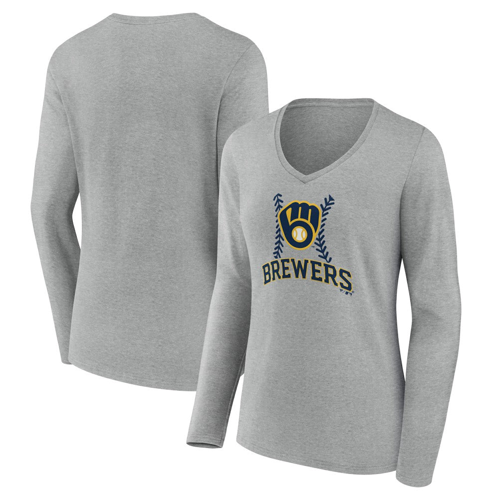 Milwaukee Brewers Women's Fastball Long Sleeve V-Neck T-Shirt for sale
