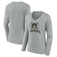 Milwaukee Brewers Women's Fastball Long Sleeve V-Neck T-Shirt for sale