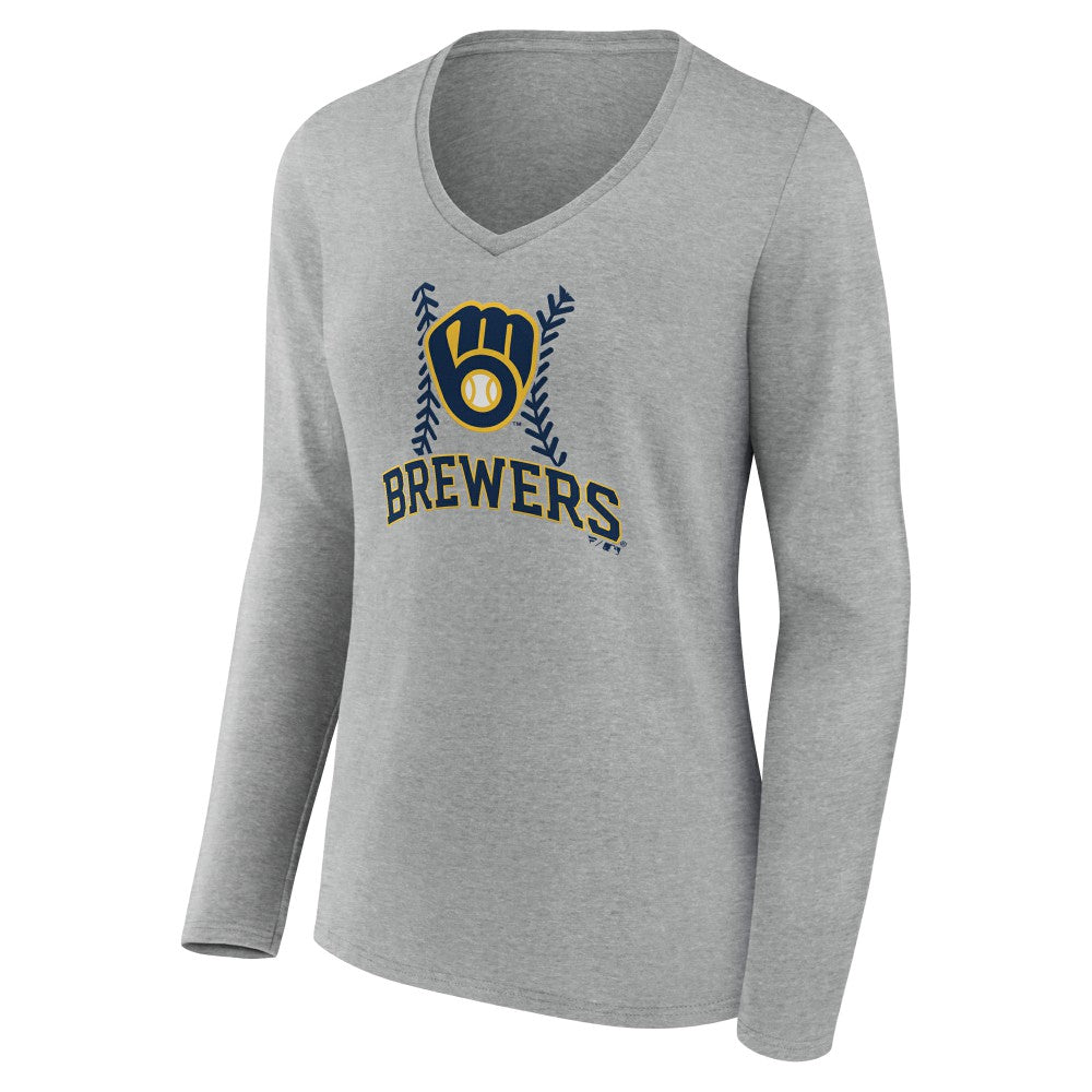 Milwaukee Brewers Women's Fastball Long Sleeve V-Neck T-Shirt for sale