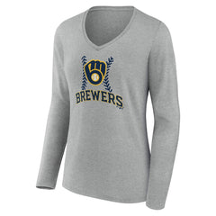 Milwaukee Brewers Women's Fastball Long Sleeve V-Neck T-Shirt for sale