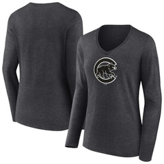 Chicago Cubs Women's Monochrome Long Sleeve V-Neck T-Shirt Online