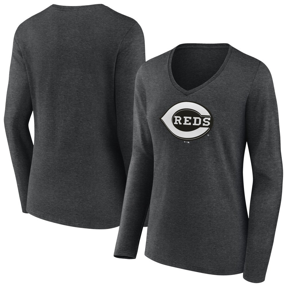 Cincinnati Reds Women's Monochrome Long Sleeve V-Neck T-Shirt Clearance