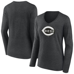 Cincinnati Reds Women's Monochrome Long Sleeve V-Neck T-Shirt Clearance