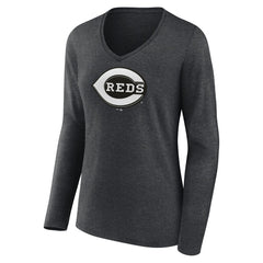 Cincinnati Reds Women's Monochrome Long Sleeve V-Neck T-Shirt Clearance