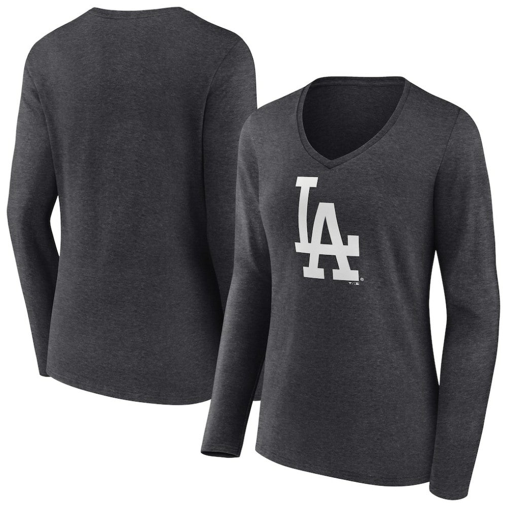 Los Angeles Dodgers Women's Monochrome Long Sleeve V-Neck T-Shirt On Sale