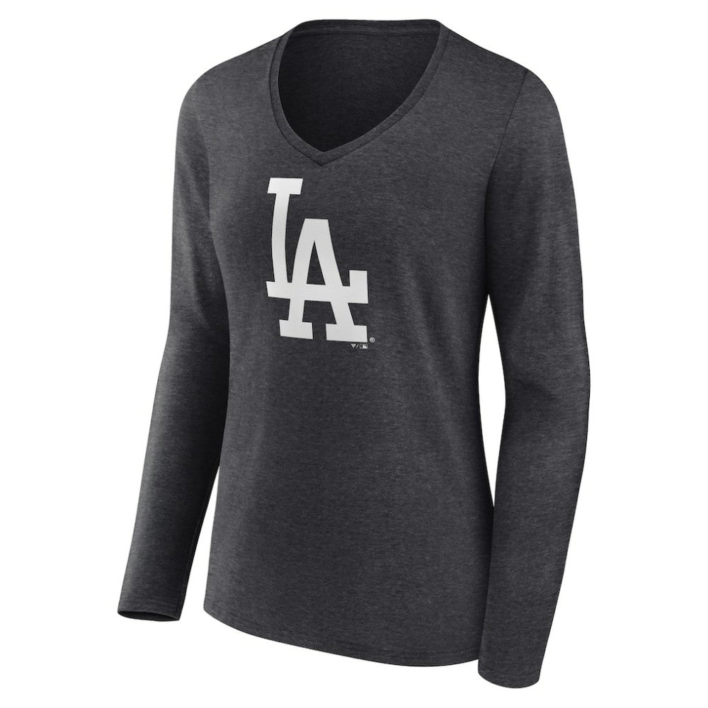 Los Angeles Dodgers Women's Monochrome Long Sleeve V-Neck T-Shirt On Sale