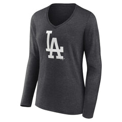 Los Angeles Dodgers Women's Monochrome Long Sleeve V-Neck T-Shirt On Sale