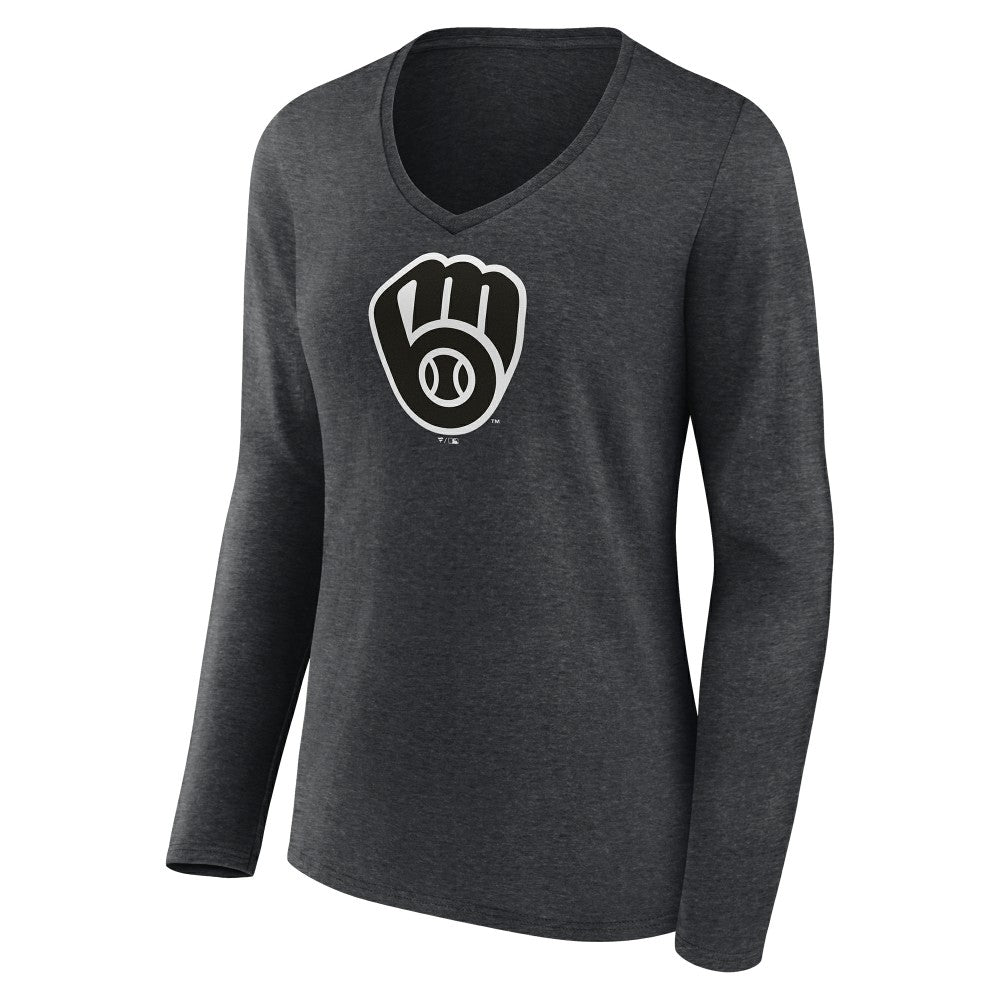 Milwaukee Brewers Women's Monochrome Long Sleeve V-Neck T-Shirt for sale