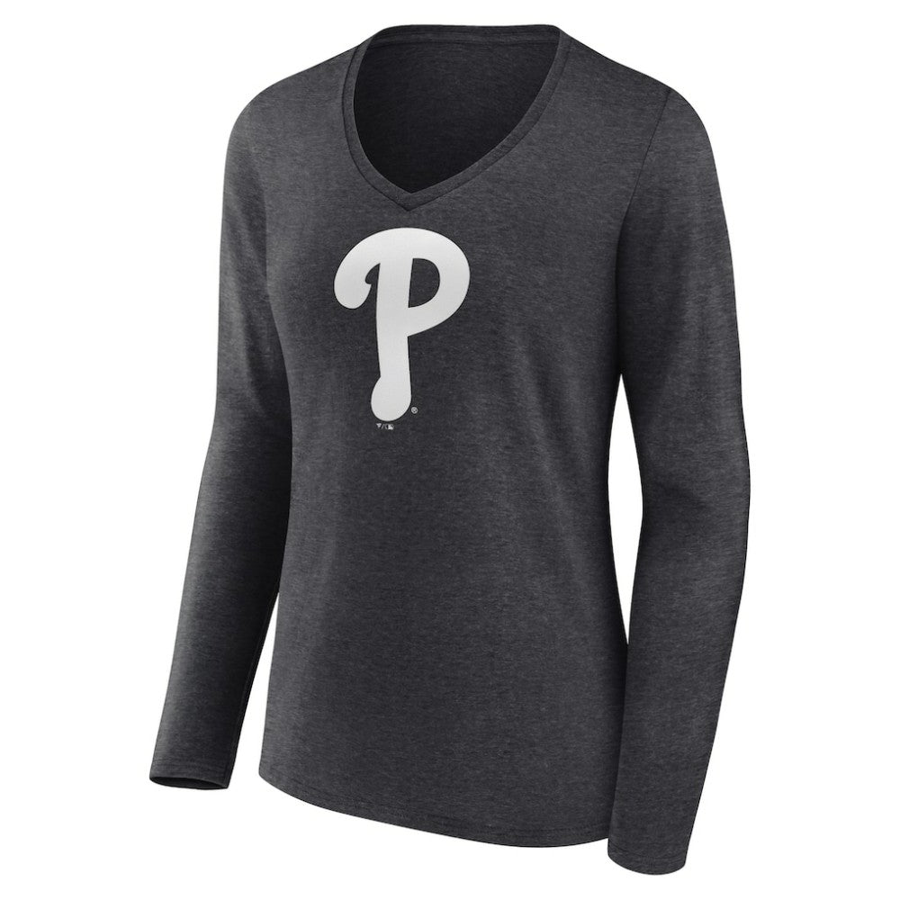 Philadelphia Phillies Women's Monochrome Long Sleeve V-Neck T-Shirt for sale