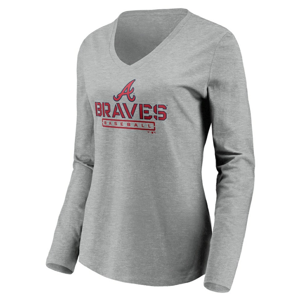 Atlanta Braves Women's Evanston Stencil Long Sleeve V-Neck T-Shirt Sale
