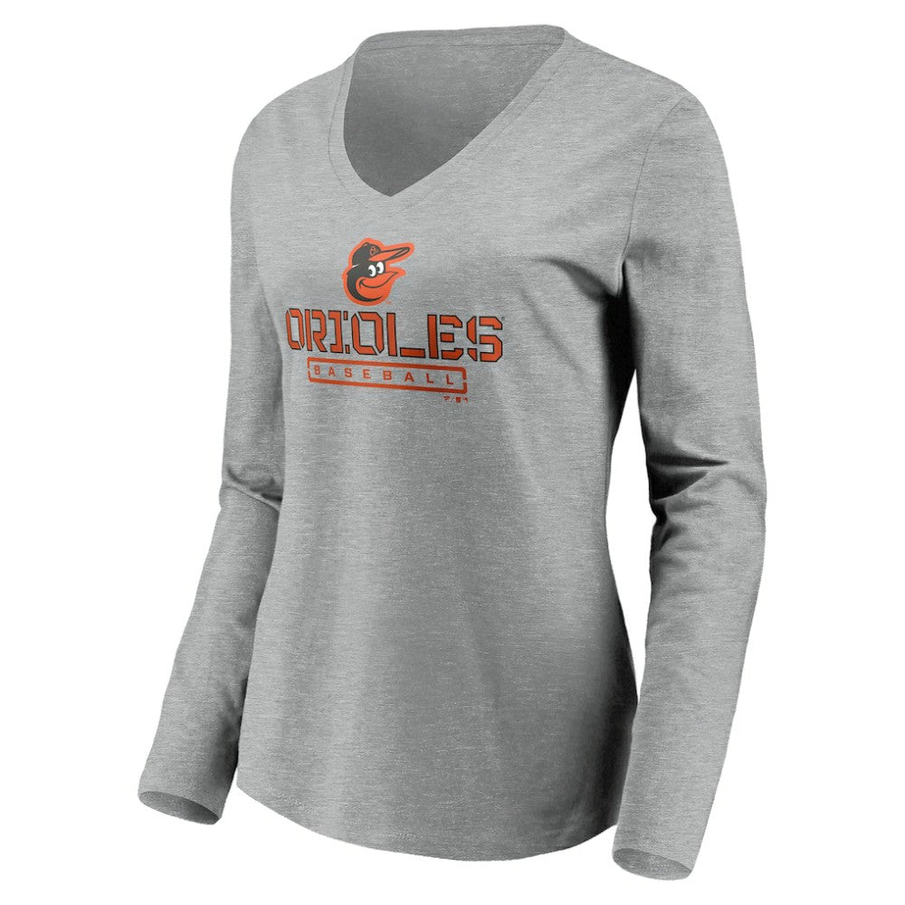Baltimore Orioles Women's Evanston Stencil Long Sleeve V-Neck T-Shirt Lifestyle
