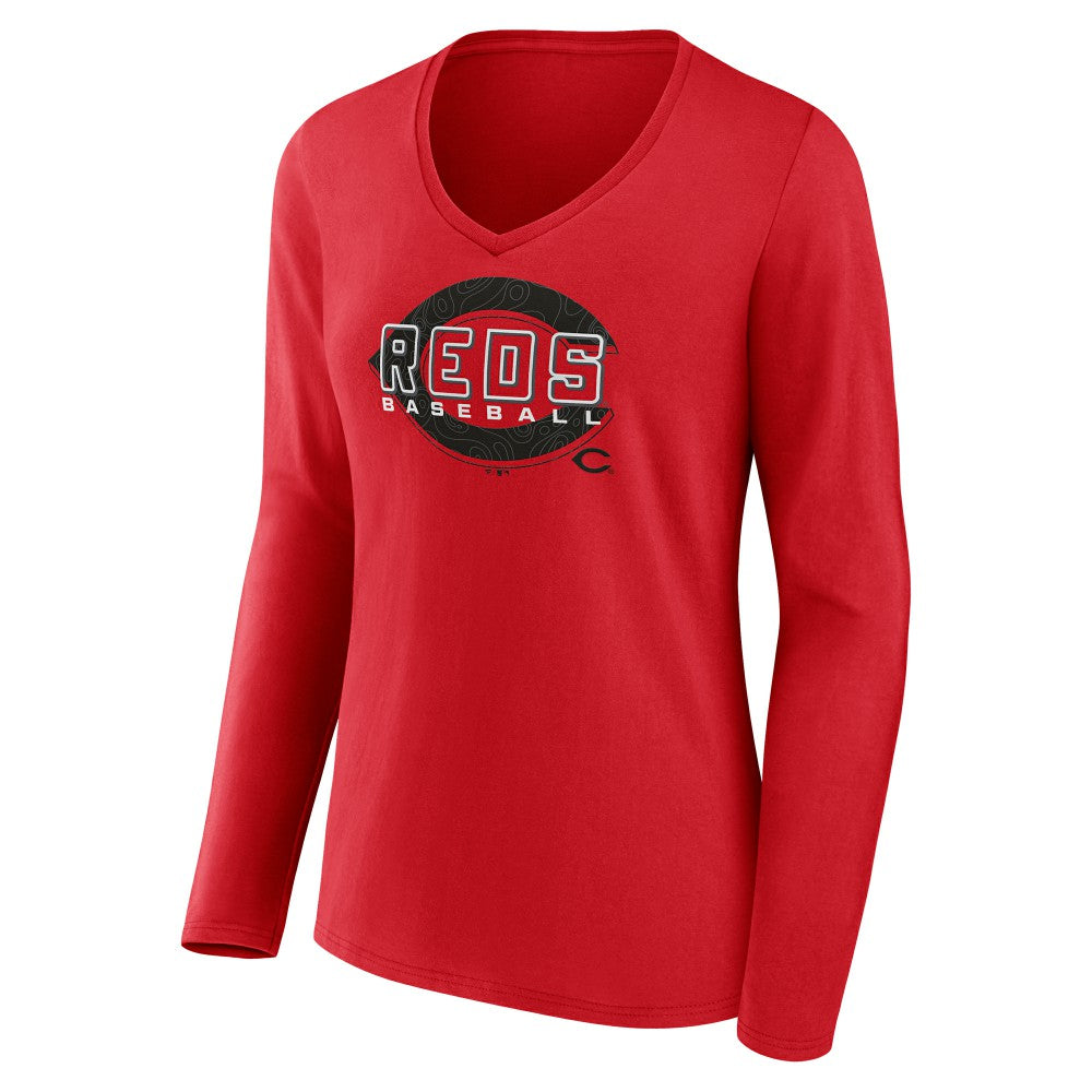 Cincinnati Reds Women's Stellar Long Sleeve V-Neck T-Shirt On Sale