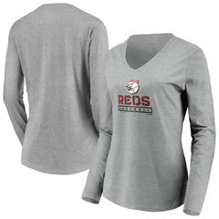 Cincinnati Reds Women's Evanston Stencil Long Sleeve V-Neck T-Shirt Clearance