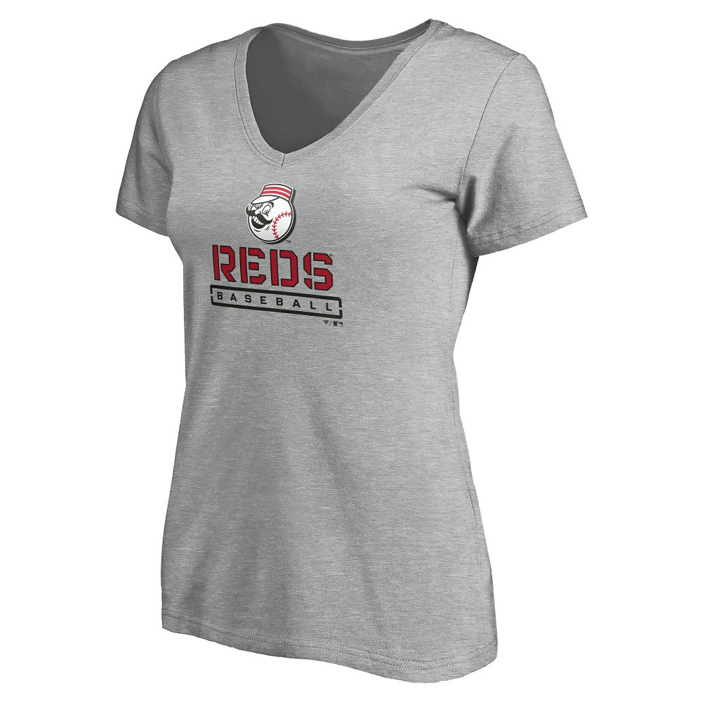 Cincinnati Reds Women's Evanston Stencil V-Neck T-Shirt discount