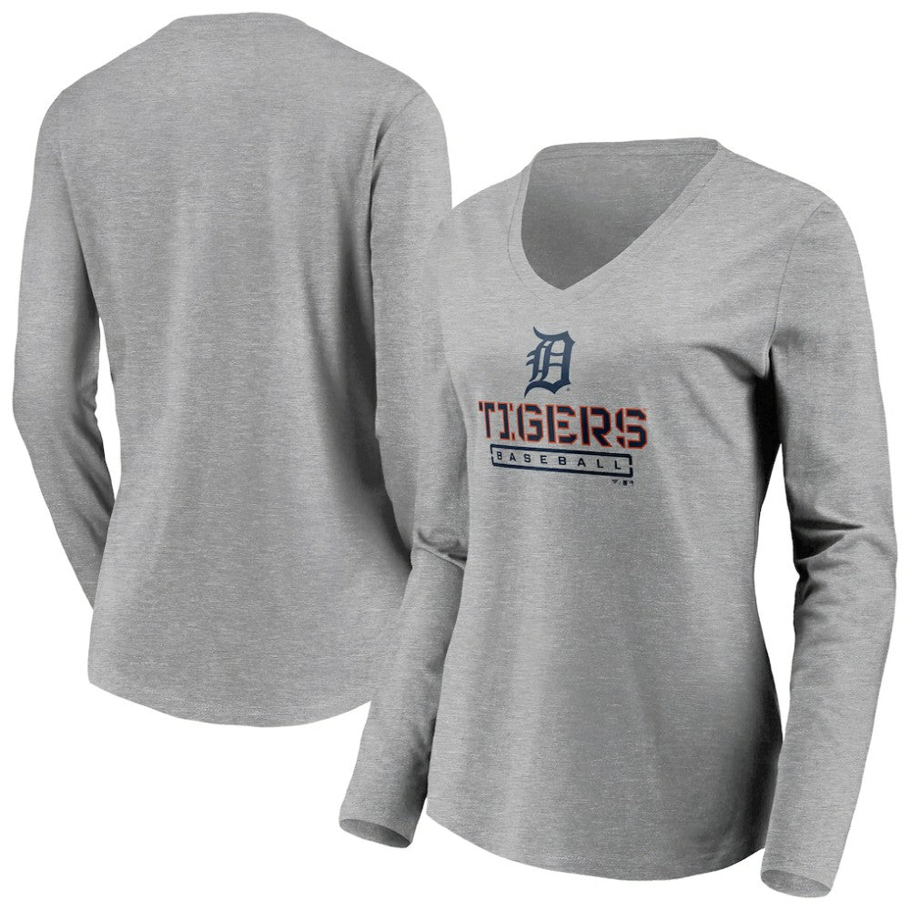 Detroit Tigers Women's Evanston Stencil Long Sleeve V-Neck T-Shirt Online