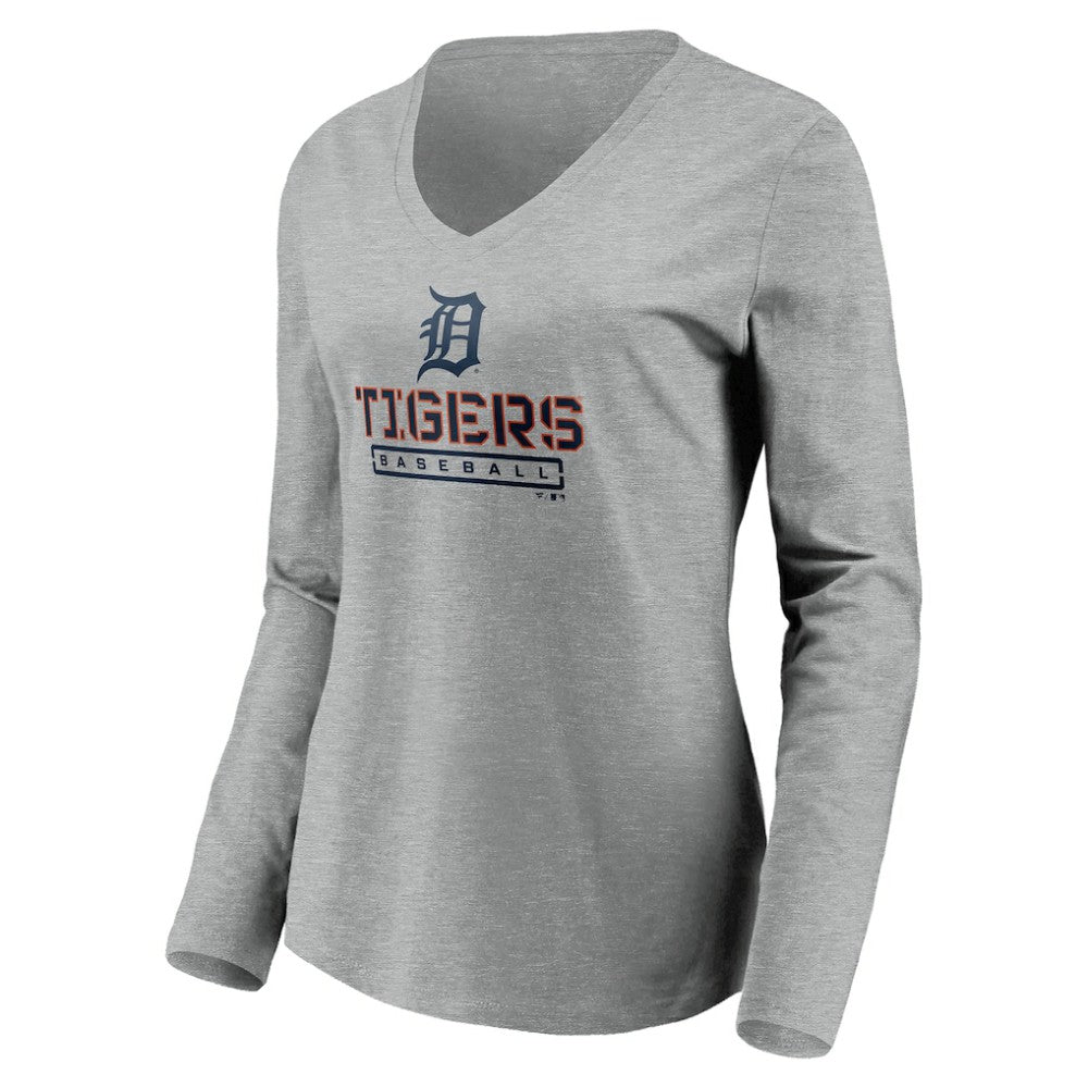 Detroit Tigers Women's Evanston Stencil Long Sleeve V-Neck T-Shirt Online