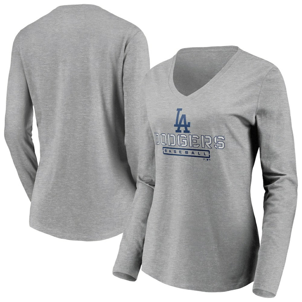 Los Angeles Dodgers Women's Evanston Stencil Long Sleeve V-Neck T-Shirt discount