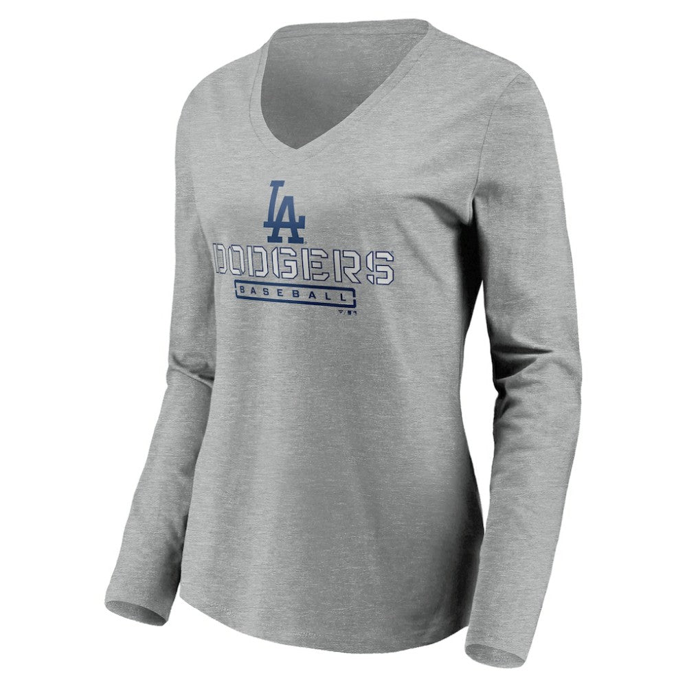 Los Angeles Dodgers Women's Evanston Stencil Long Sleeve V-Neck T-Shirt discount