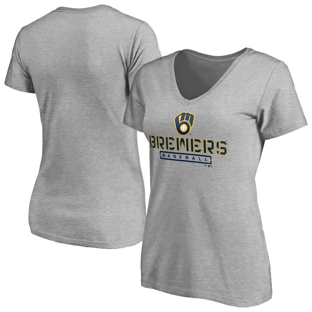 Milwaukee Brewers Women's Evanston Stencil V-Neck T-Shirt Clearance