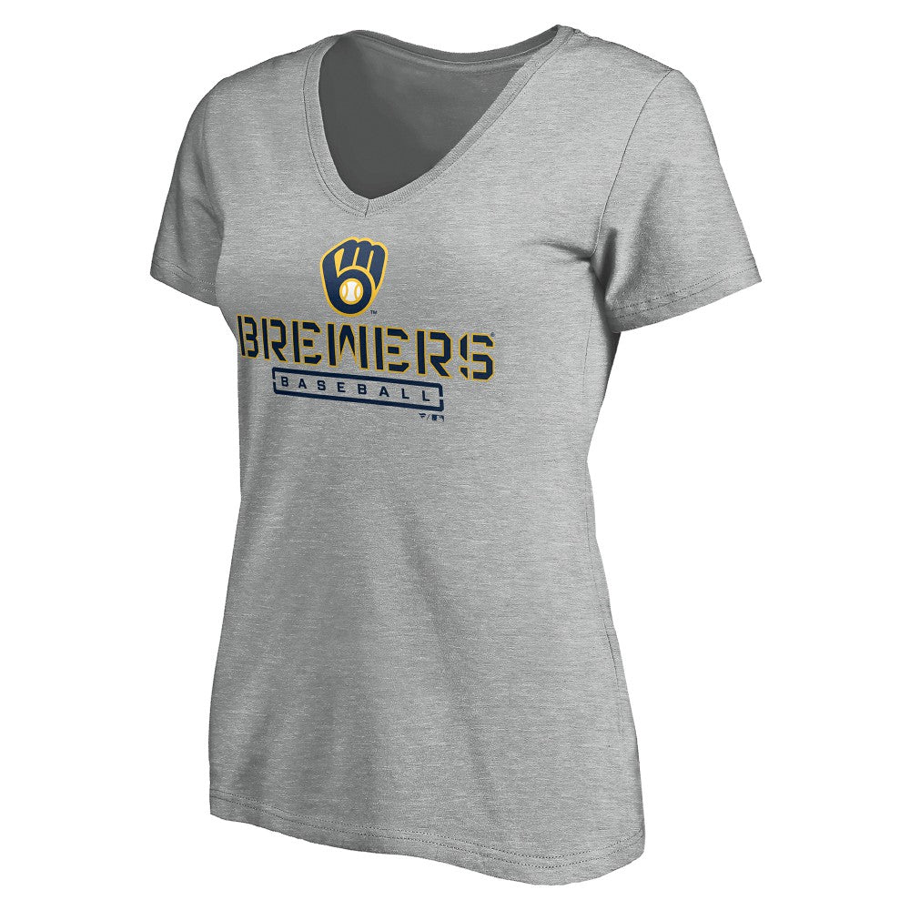 Milwaukee Brewers Women's Evanston Stencil V-Neck T-Shirt Clearance