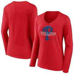 Philadelphia Phillies Women's Stellar Long Sleeve V-Neck T-Shirt Lifestyle