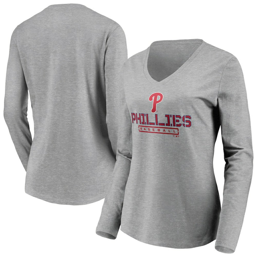 Philadelphia Phillies Women's Evanston Stencil Long Sleeve V-Neck T-Shirt Near Me